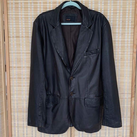 Zara man dark brown genuine leather blazer-jacket, size XL - Picture 8 of 14